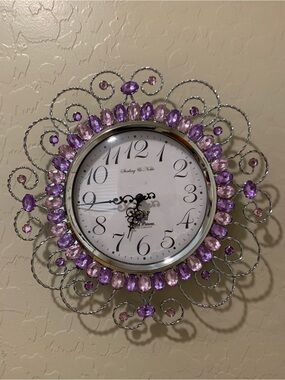 Decorative Purple Crystal Wall Clock by